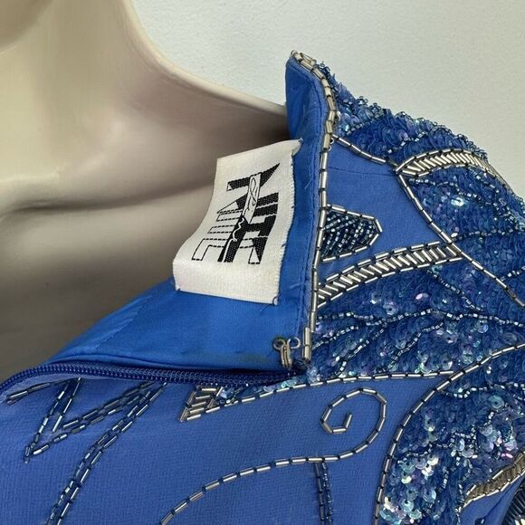 Niteline Women’s Blue Vintage 80s All Over Beaded Power Shoulder Long Sleeved Co - Picture 7 of 16